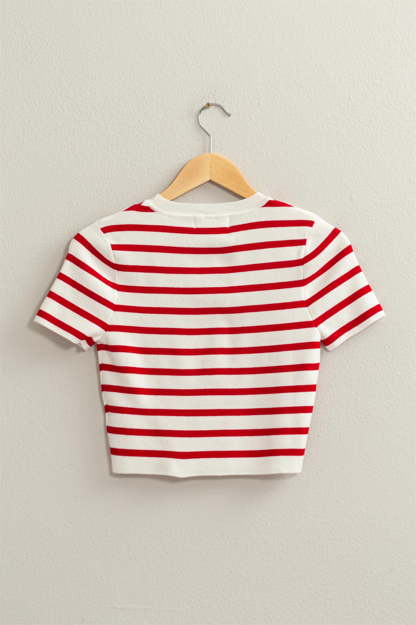 Red Striped Crop Top