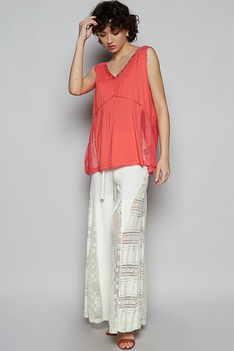 Coral Sleeveless v-neck top with stud detail