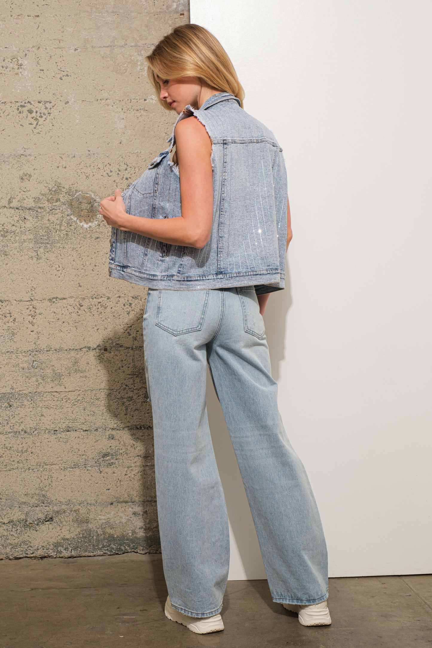 Rhinestone Stripe Jean Vest