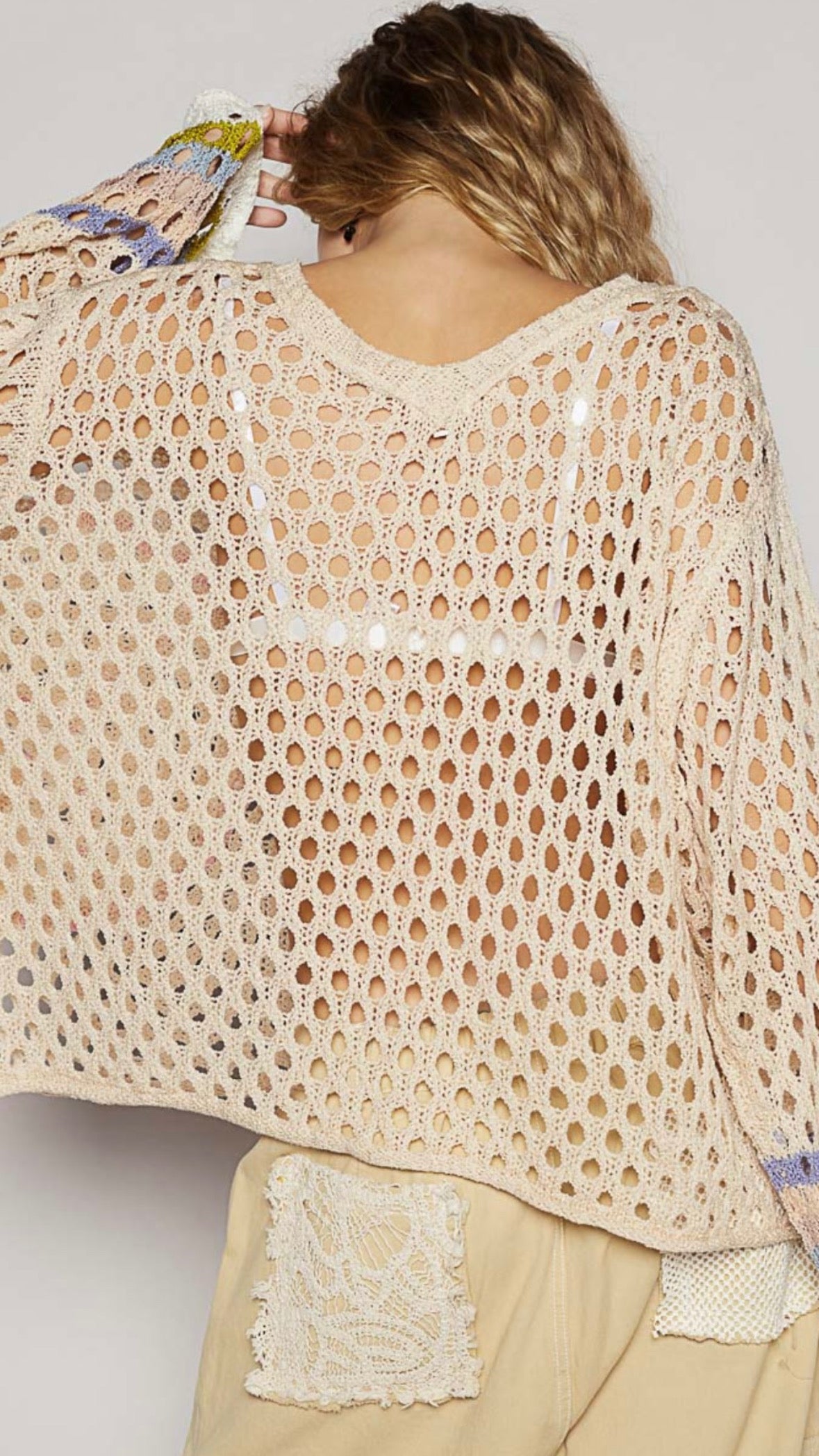Beige V- Neck Peace Sweater