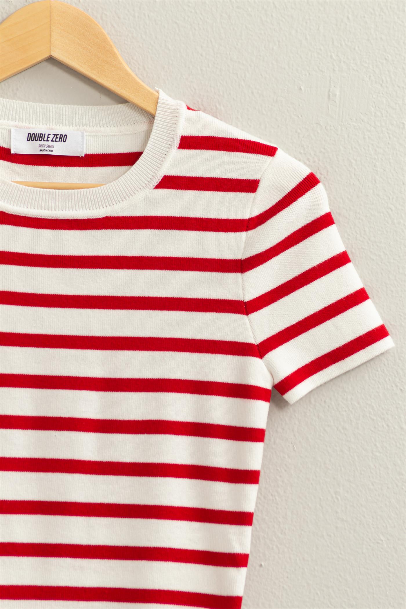 Red Striped Crop Top