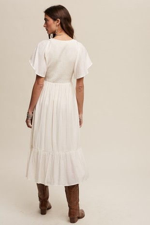 Cream Ruffled Midi Dress