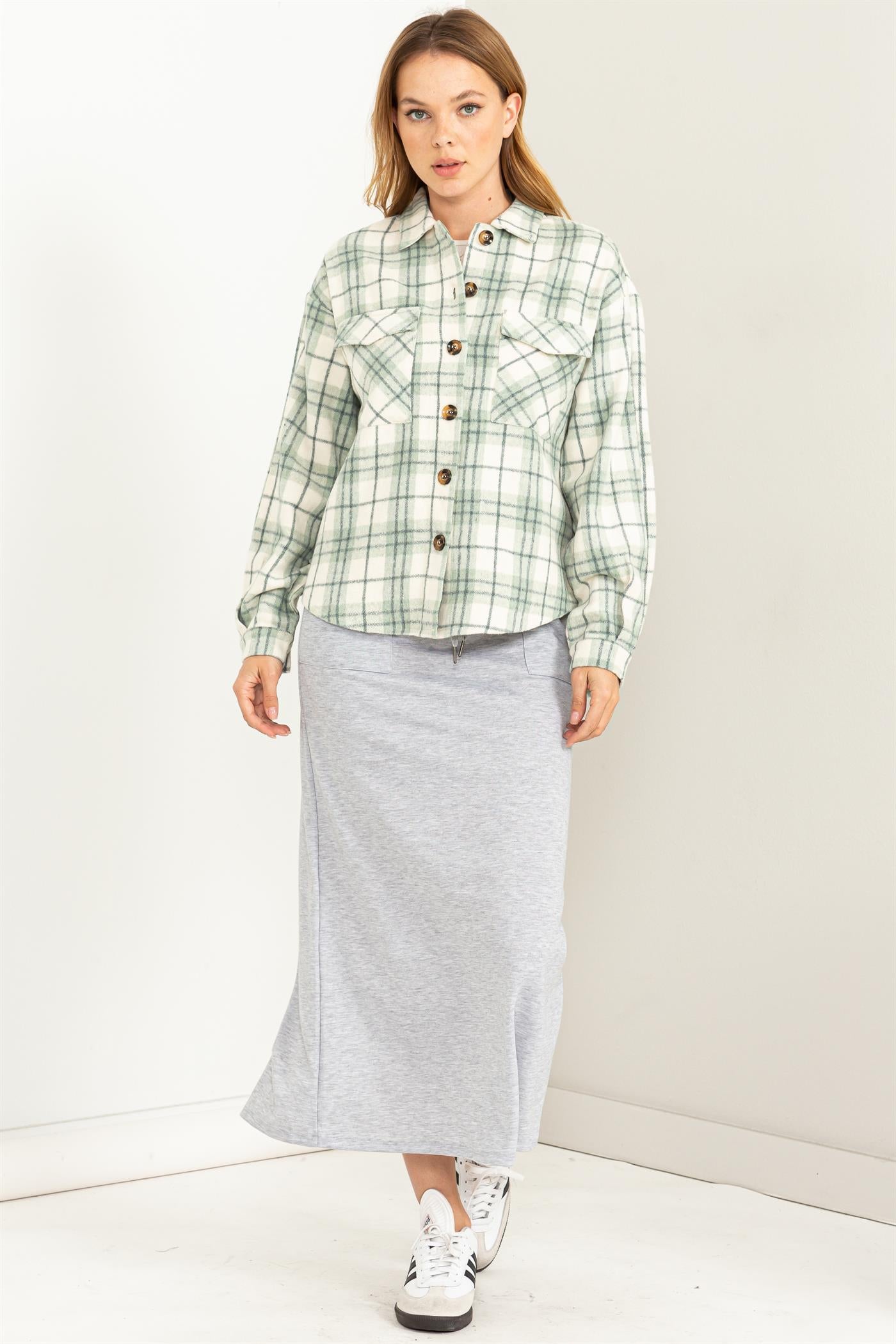 Mint Plaid Shacket