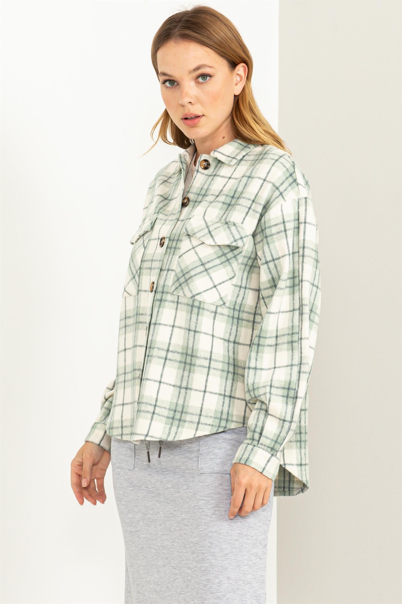 Mint Plaid Shacket