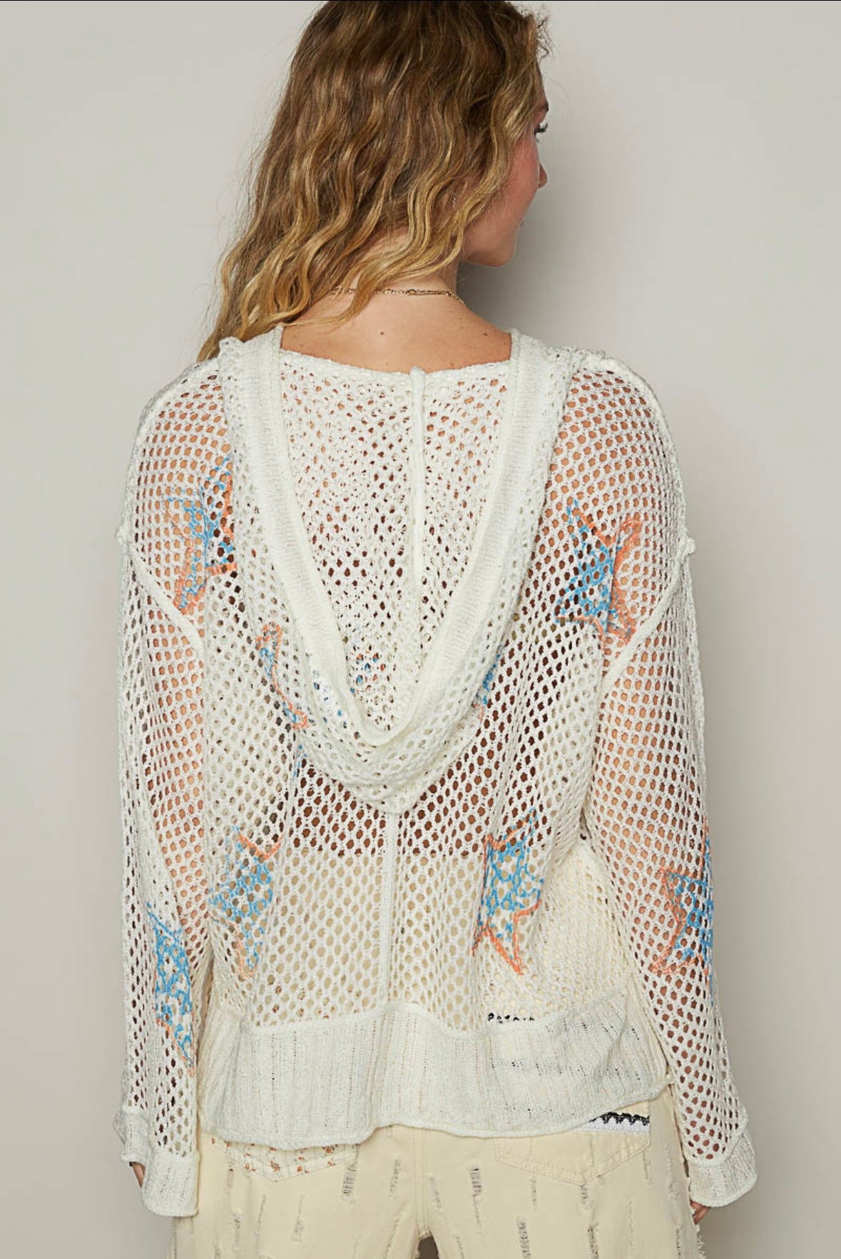 White Mesh Sweater with Hood