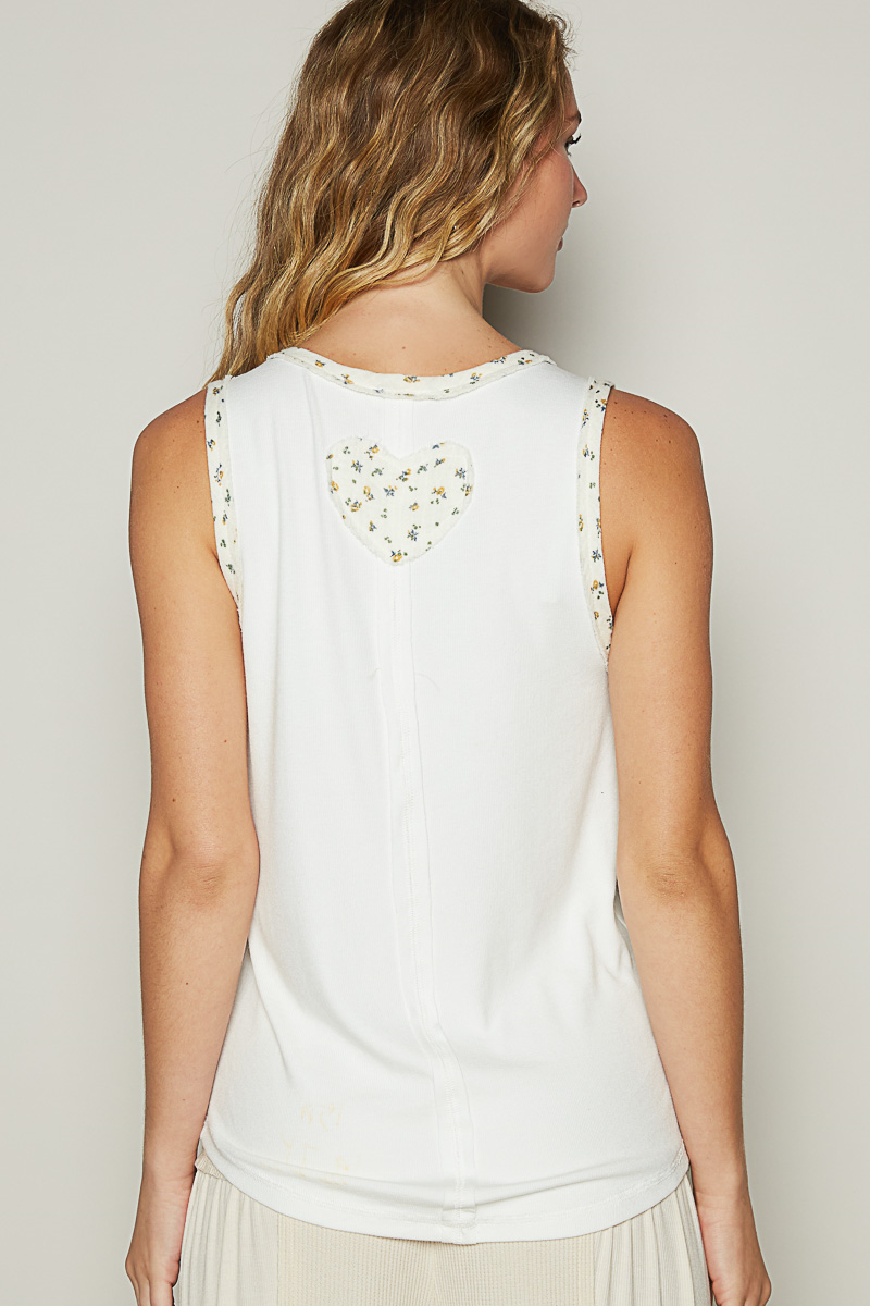 Off White V-Neck Top with Peace Patch