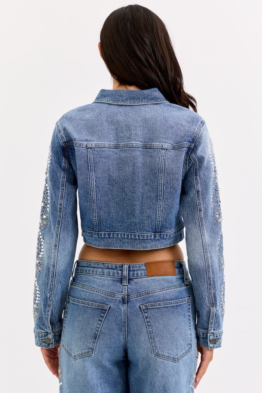 Embroidered Denim Jacket with Rhinestone