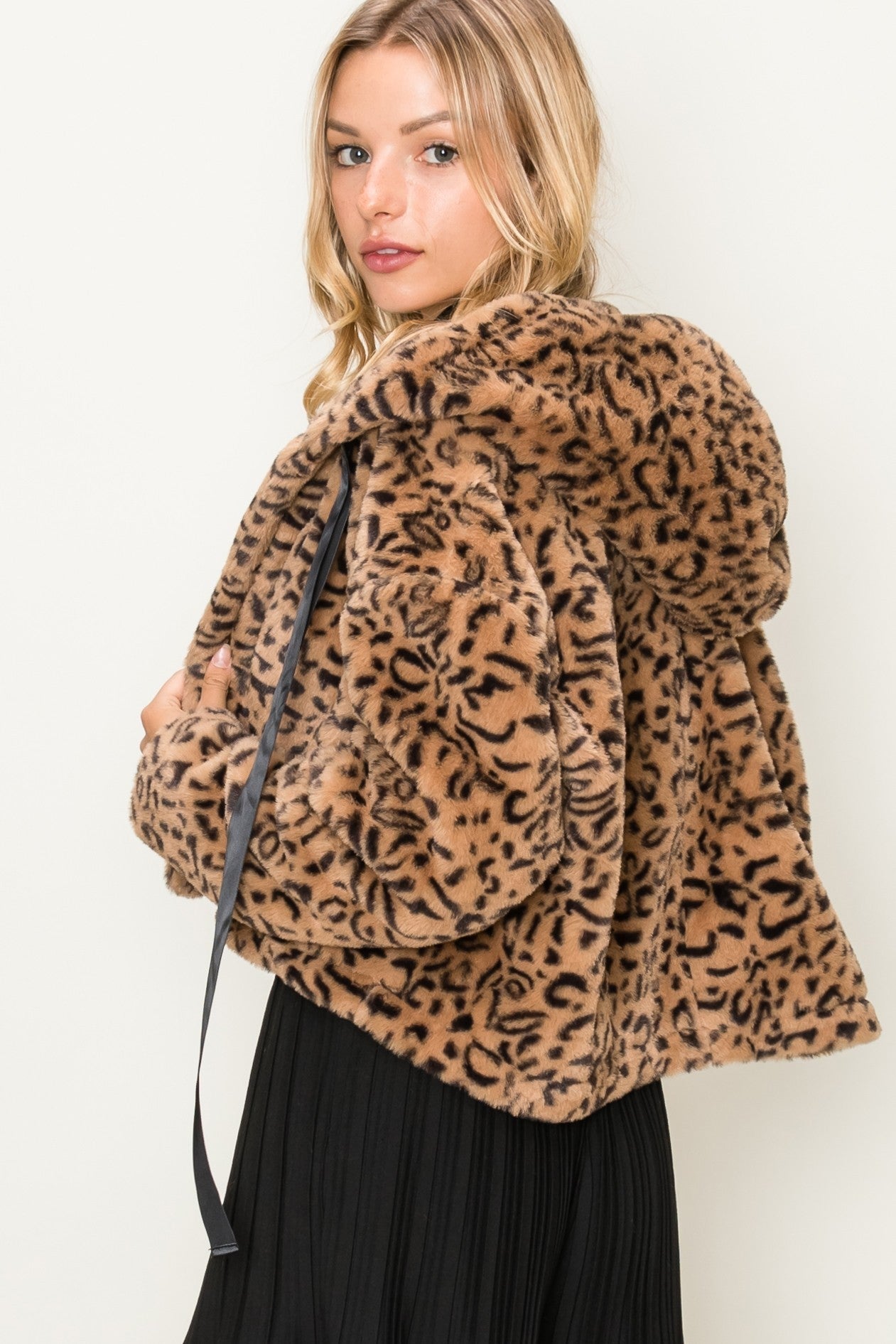 leopard fur jacket with hood