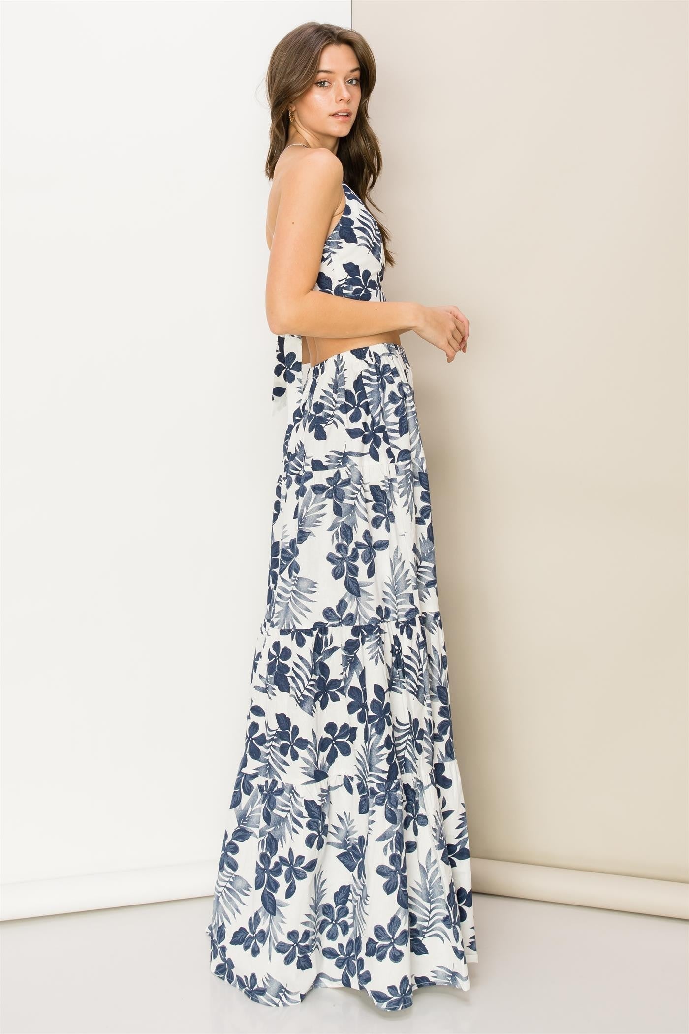 Navy & White Maxi Skirt and Halter Top