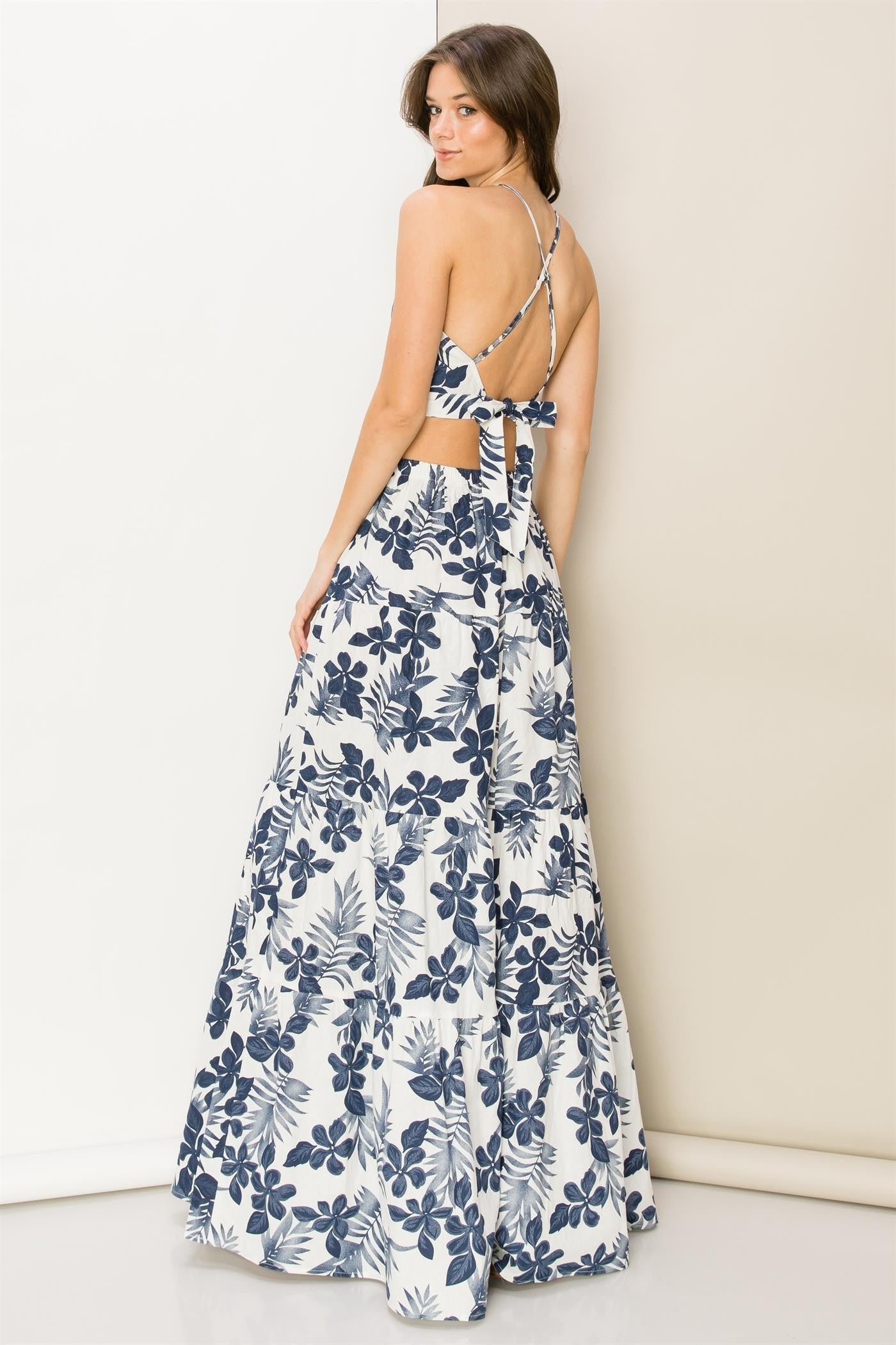 Navy & White Maxi Skirt and Halter Top