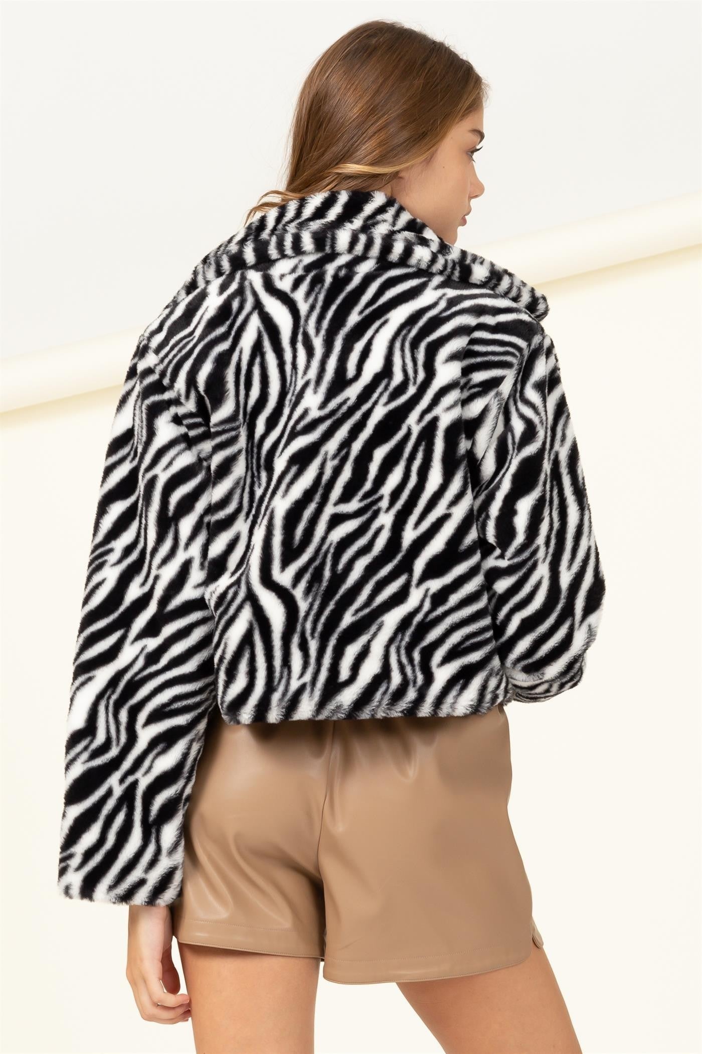 Cropped Fur Zebra Jacket