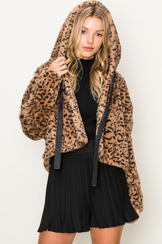 leopard fur jacket with hood