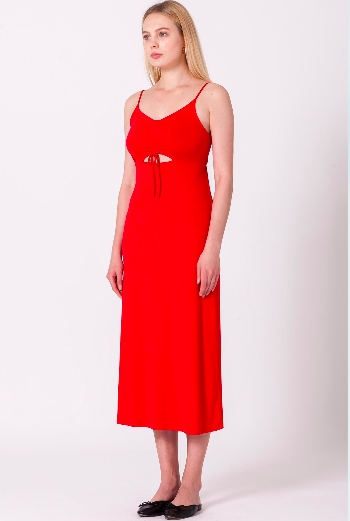 Indie Red Cinch Front Midi Dress