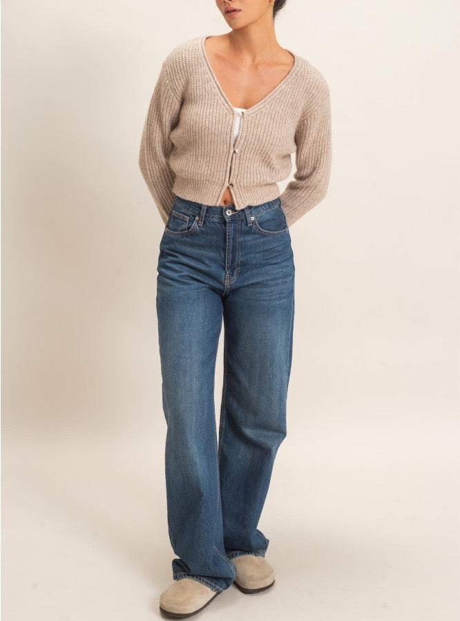 Taupe Cropped Knit Sweater