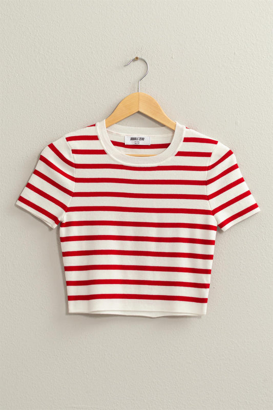 Red Striped Crop Top