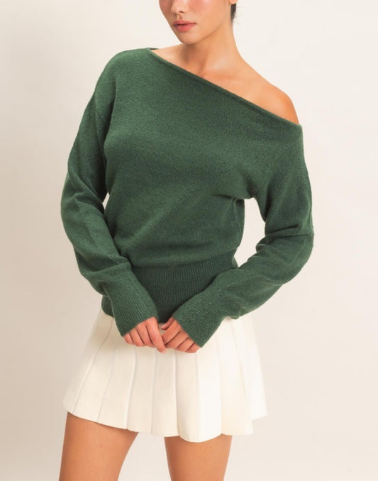 Dark Green Off The Shoulder Sweater