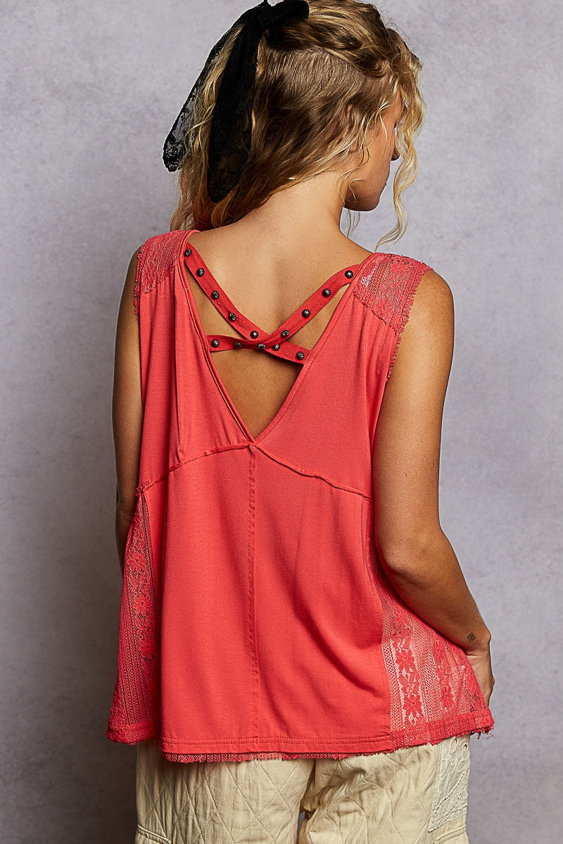 Coral Sleeveless v-neck top with stud detail