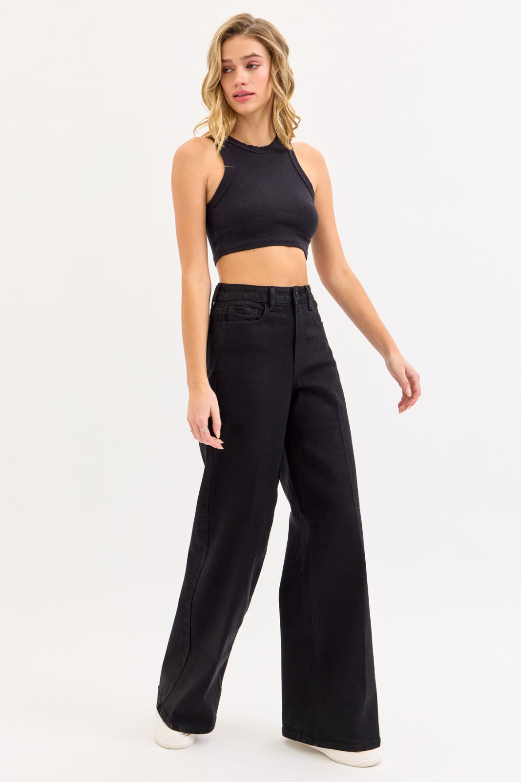 Black High Rise Wide Leg Jeans