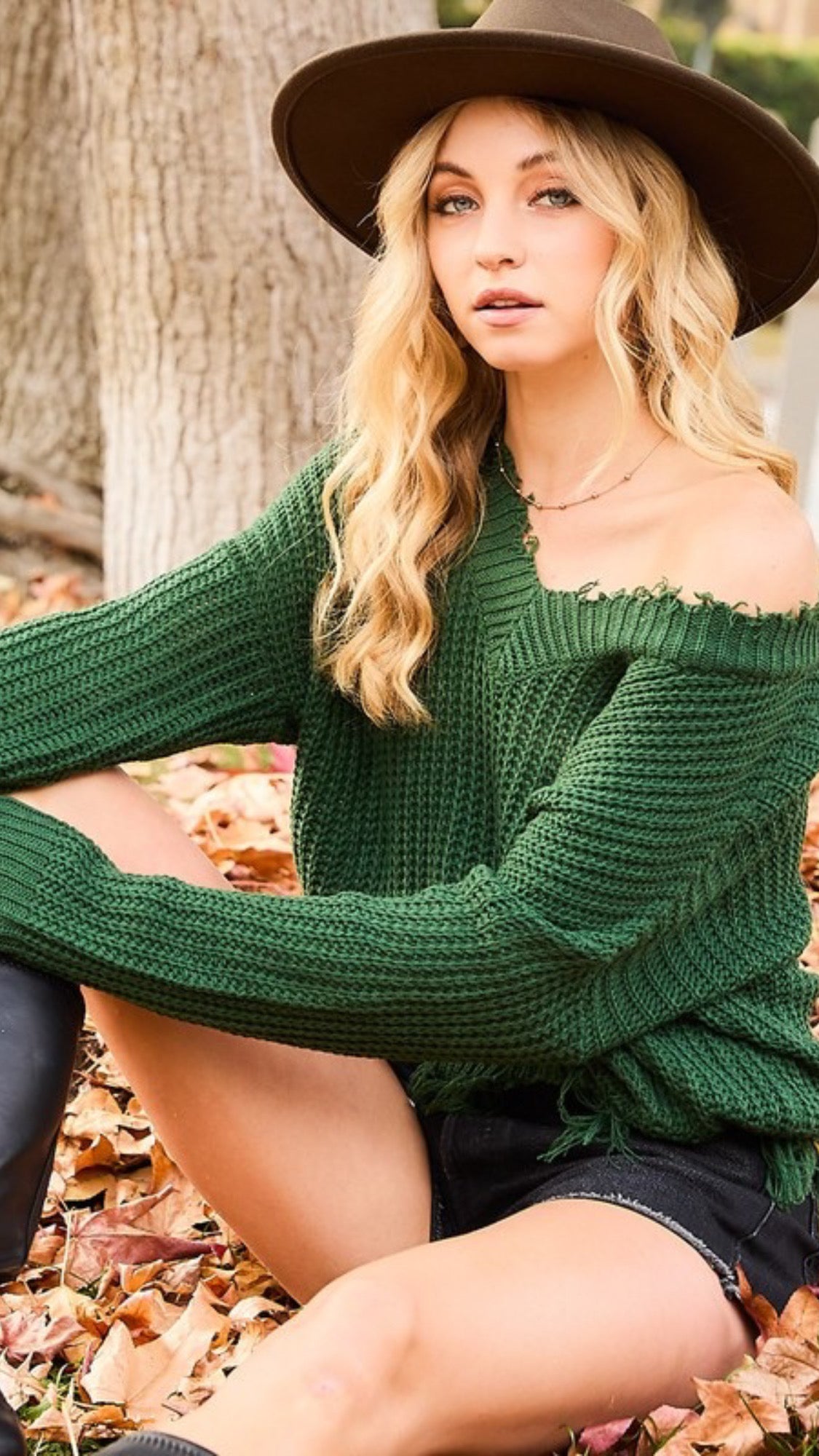 Frayed V Neck Sweater