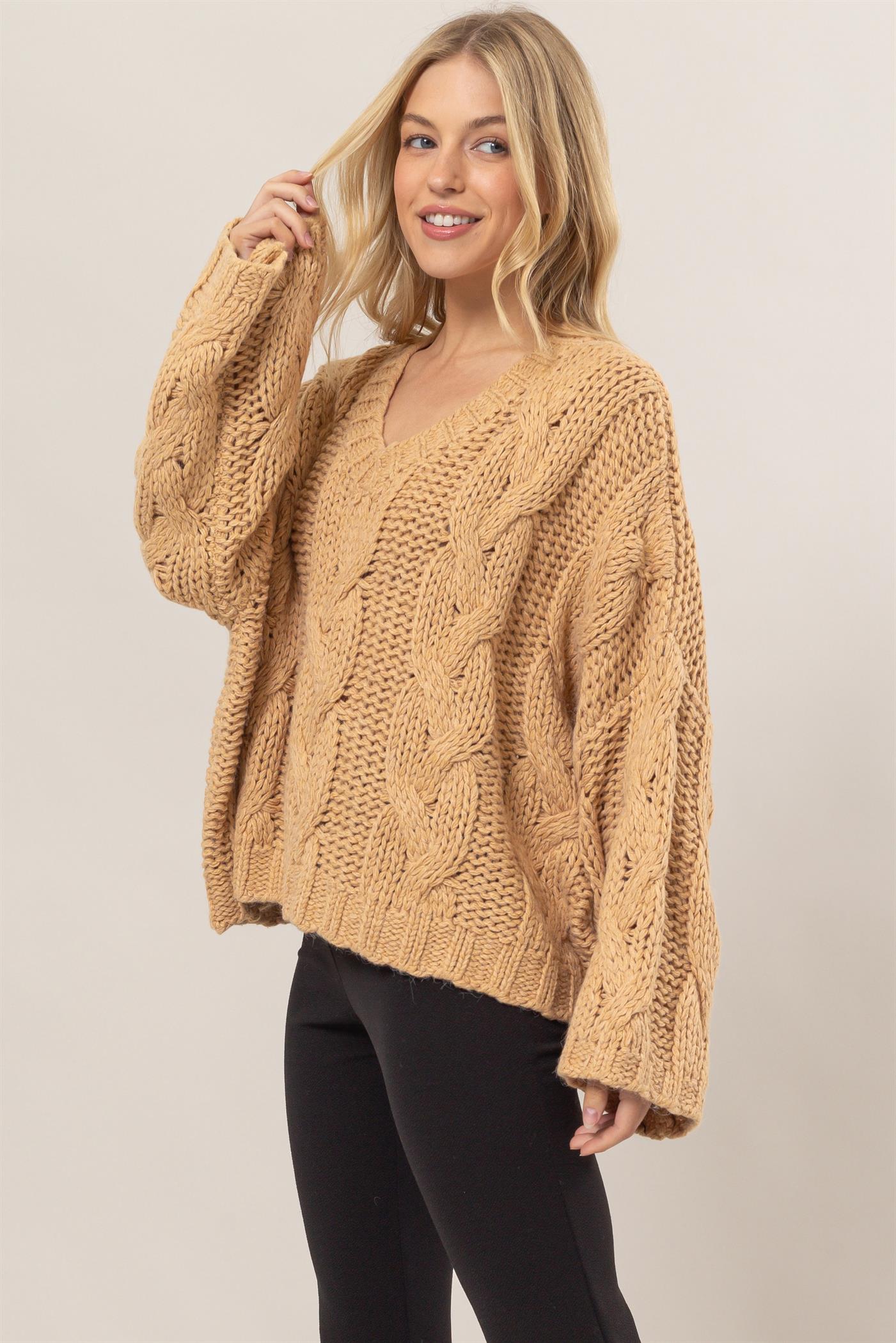 Taupe V-Neck Sweater