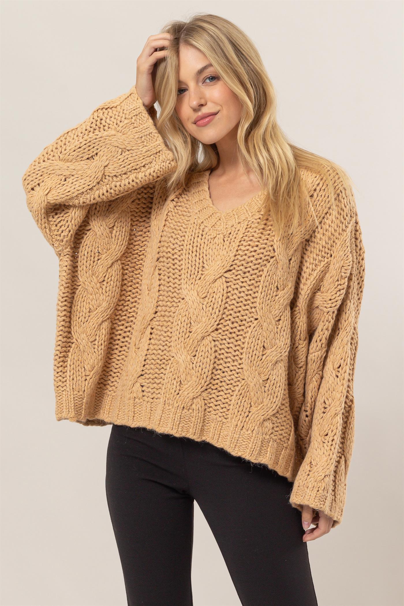 Taupe V-Neck Sweater