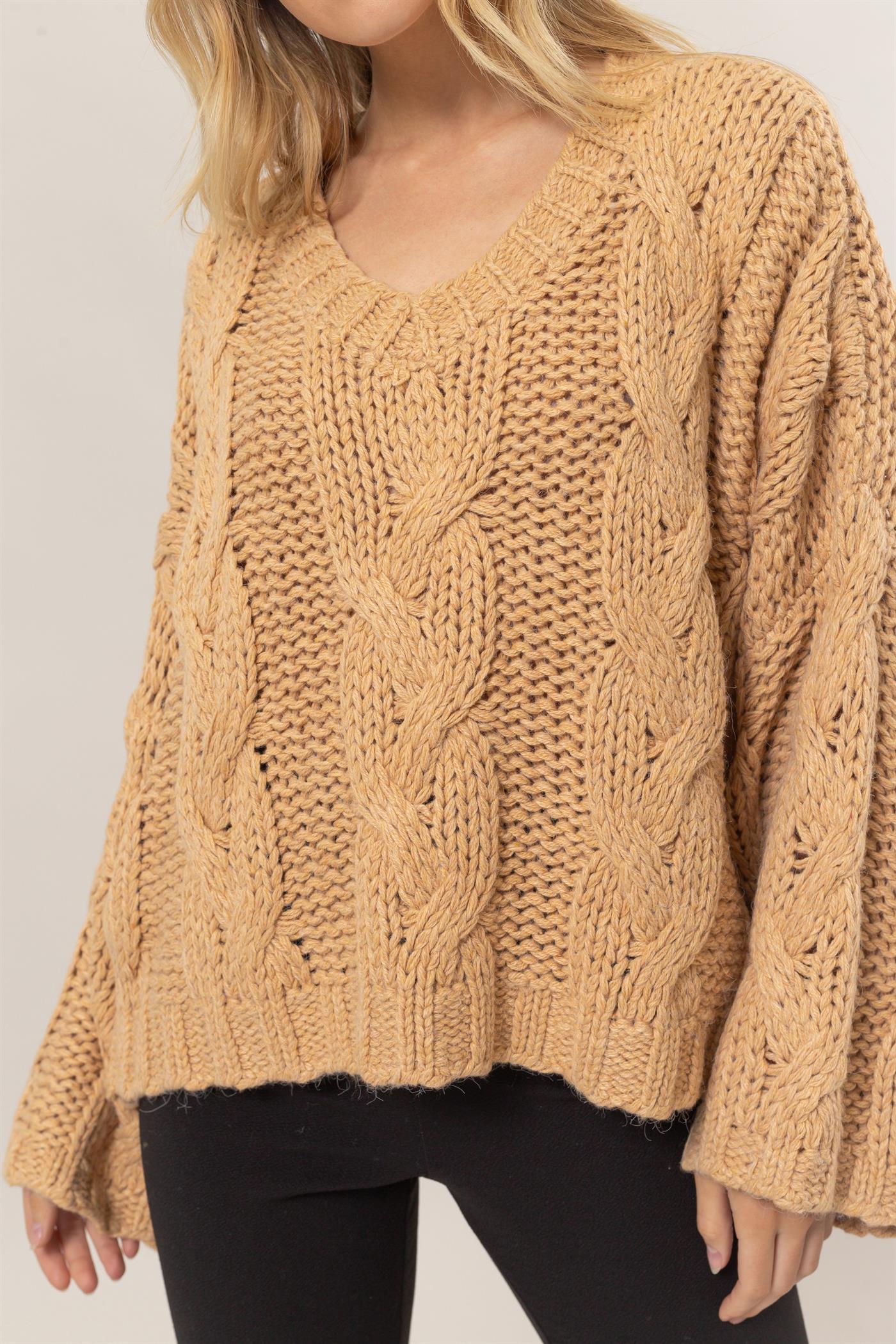 Taupe V-Neck Sweater