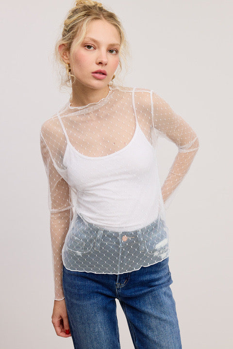 White Dotted Swiss Long Sleeve
