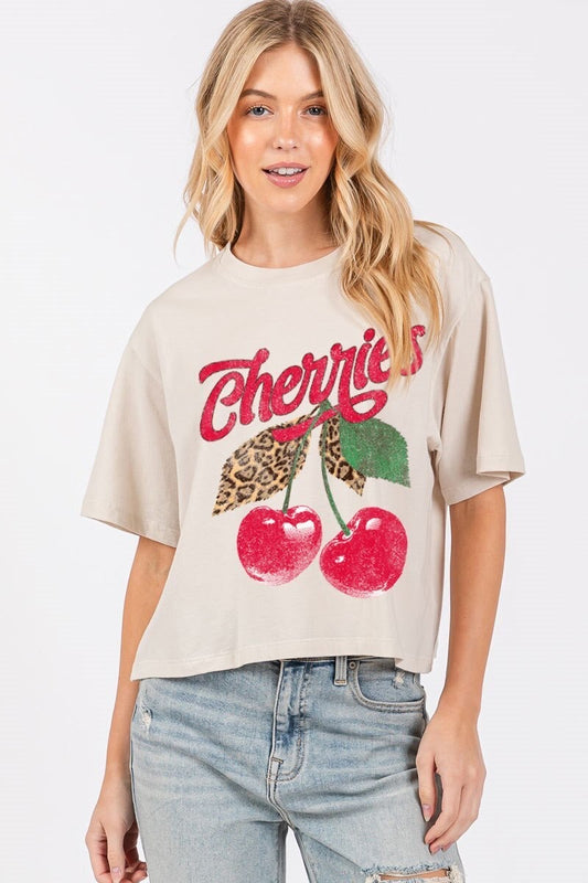 Cherry & Leopard Tan Tee