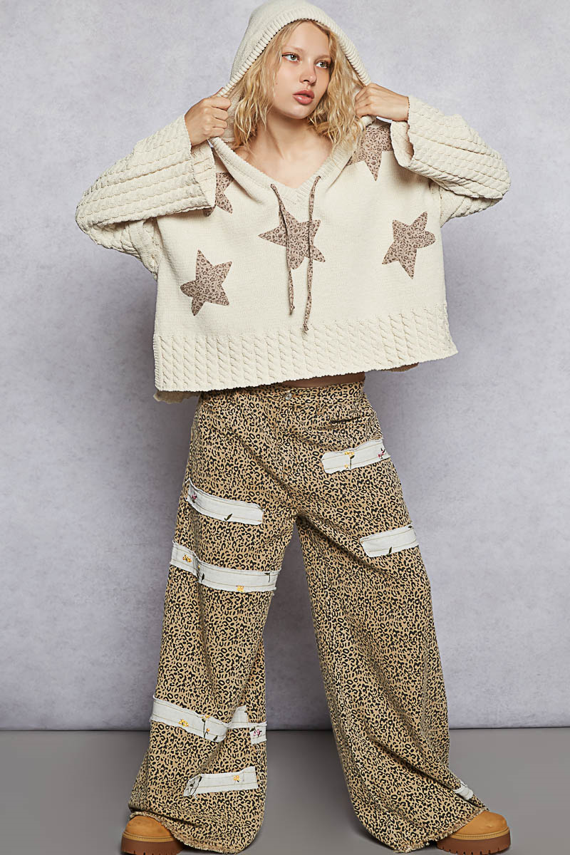 Almond V Neck Sweater w hoodie