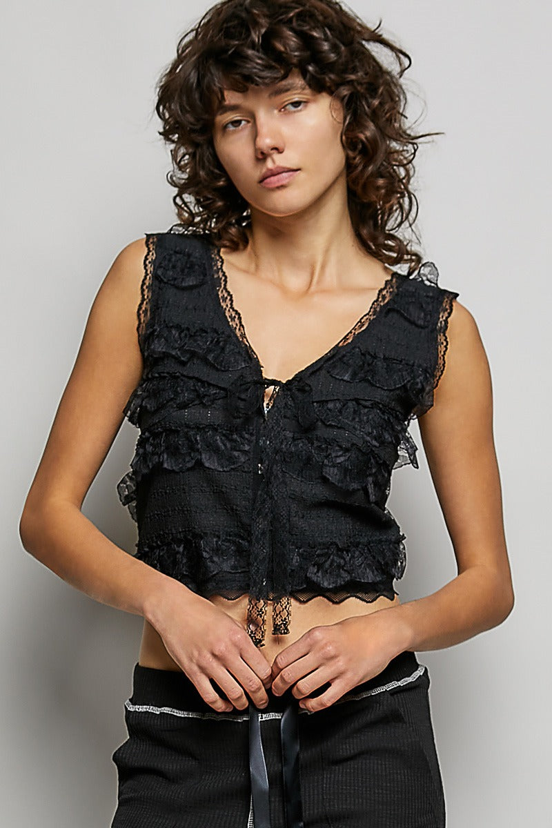 Black V-Neck Lace Top