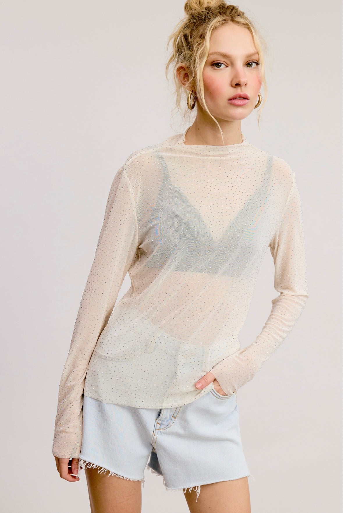Rhinestone Sheer Long Sleeve