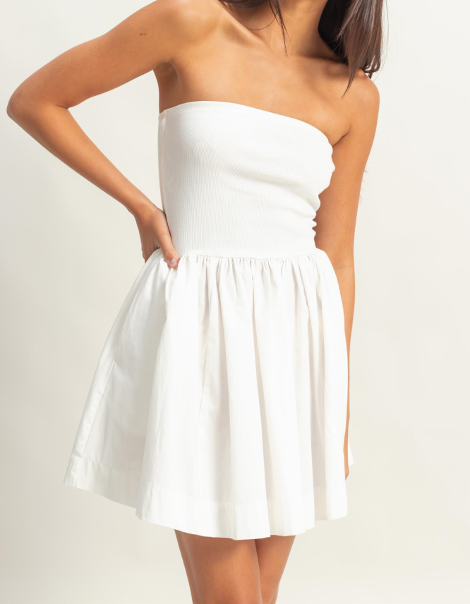 White Strapless Dress with Pockets