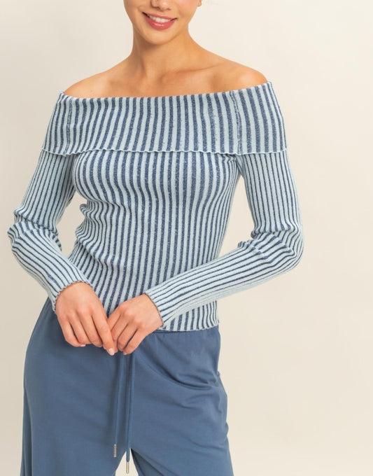 Light Blue Off the Shoulder Long Sleeve