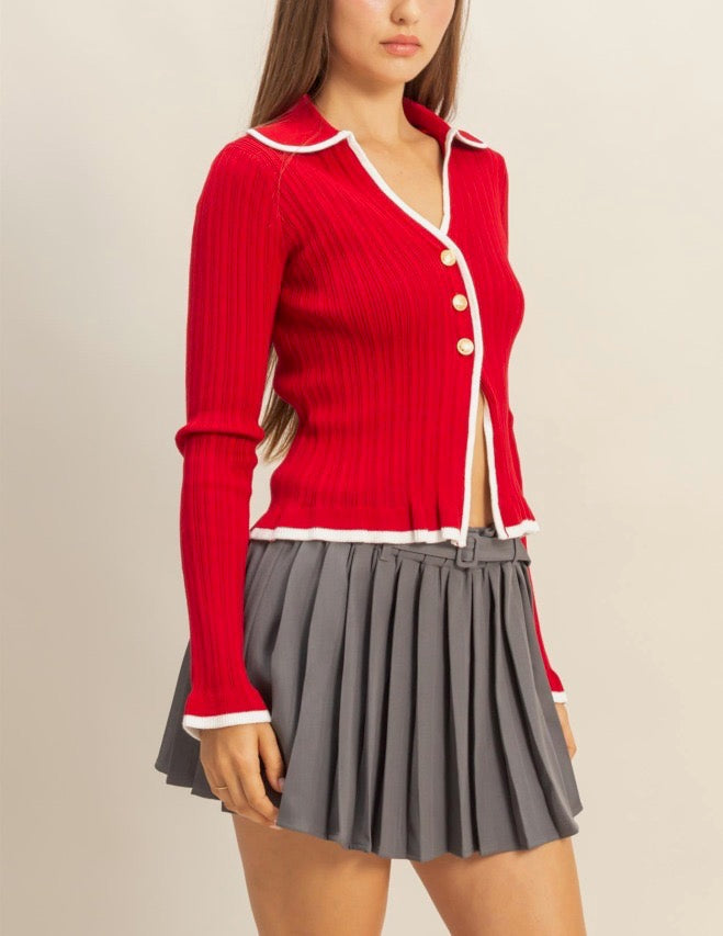 Burgundy Cropped Cardigan