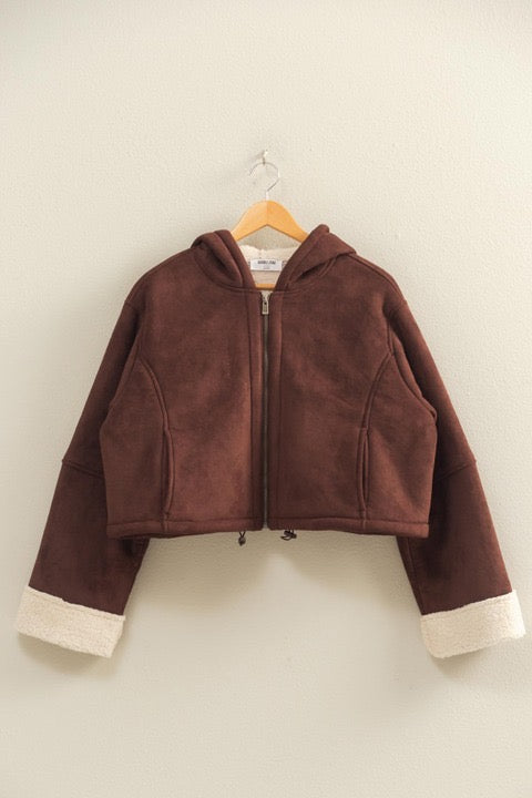 Chocolate Suede Jacket w Hood