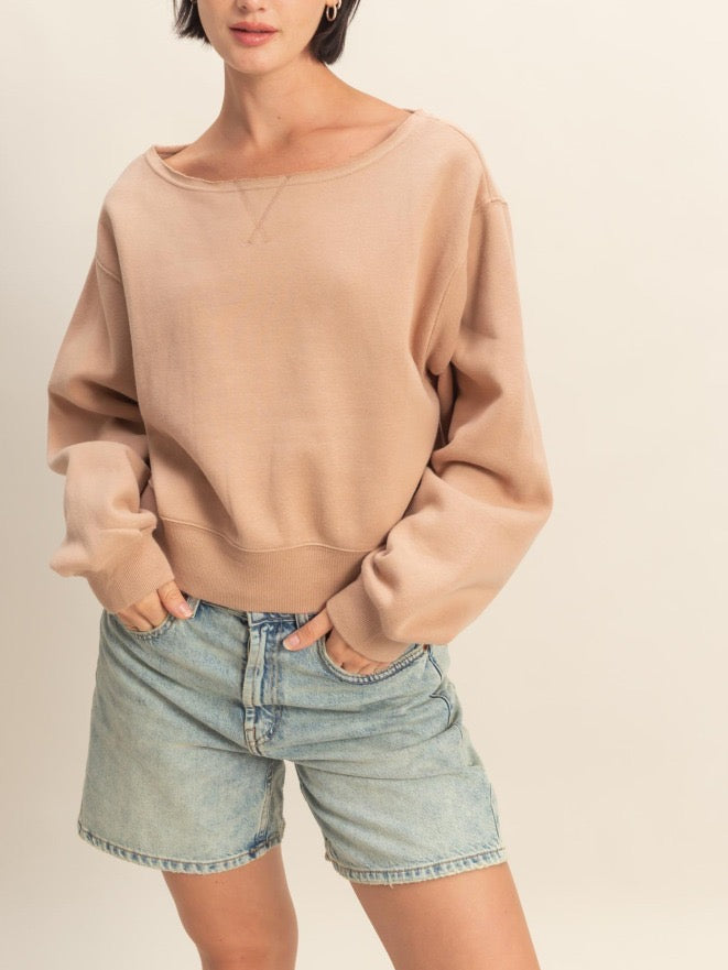 Taupe Boatneck Sweatshirt