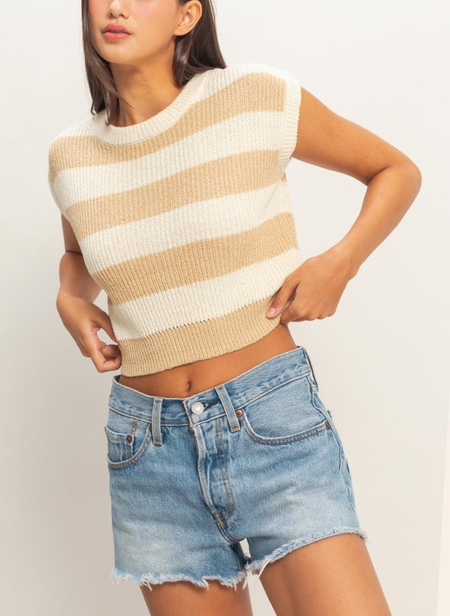 Cream Sweater w Taupe Stripes