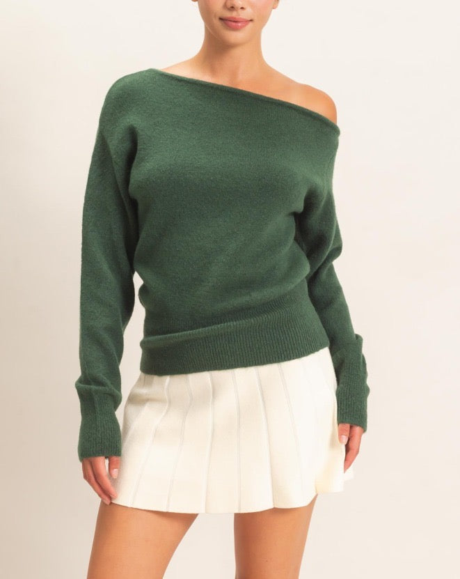 Dark Green Off The Shoulder Sweater