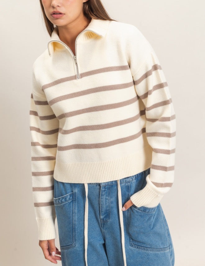 Taupe Striped Sweater