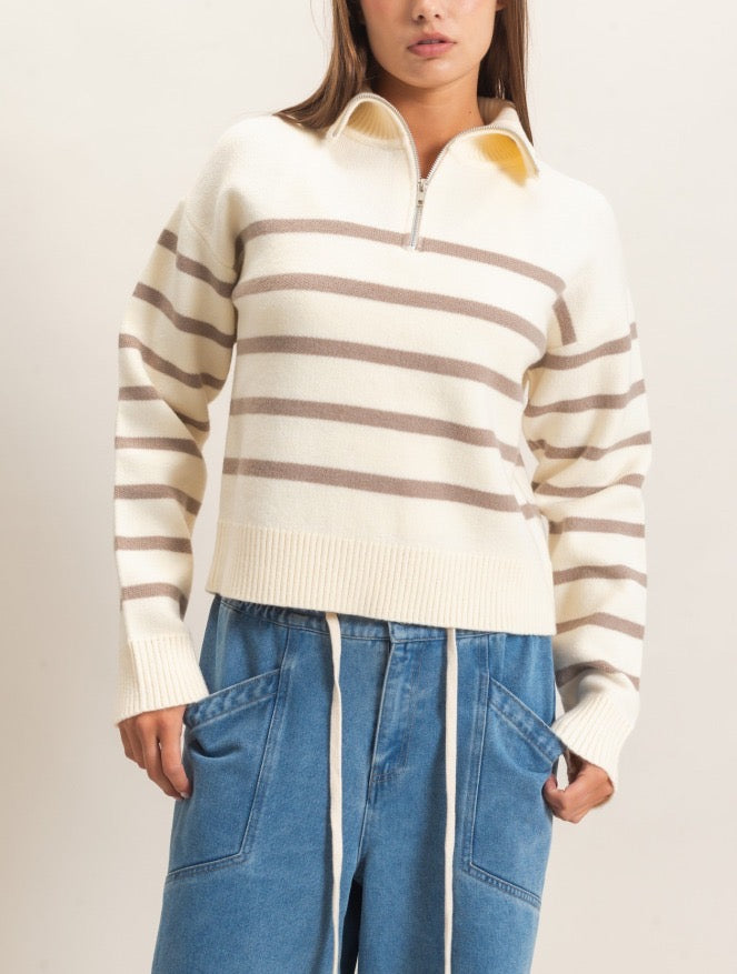Taupe Striped Sweater