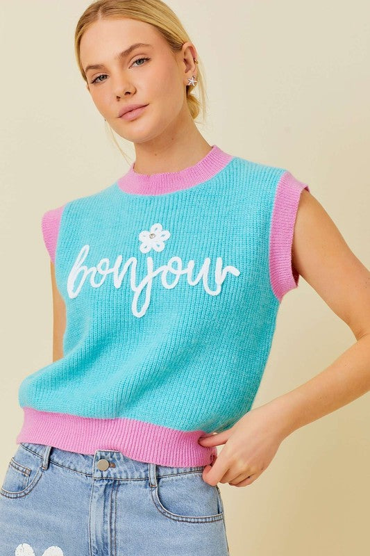 Bon Jour  Sleeveless Sweater