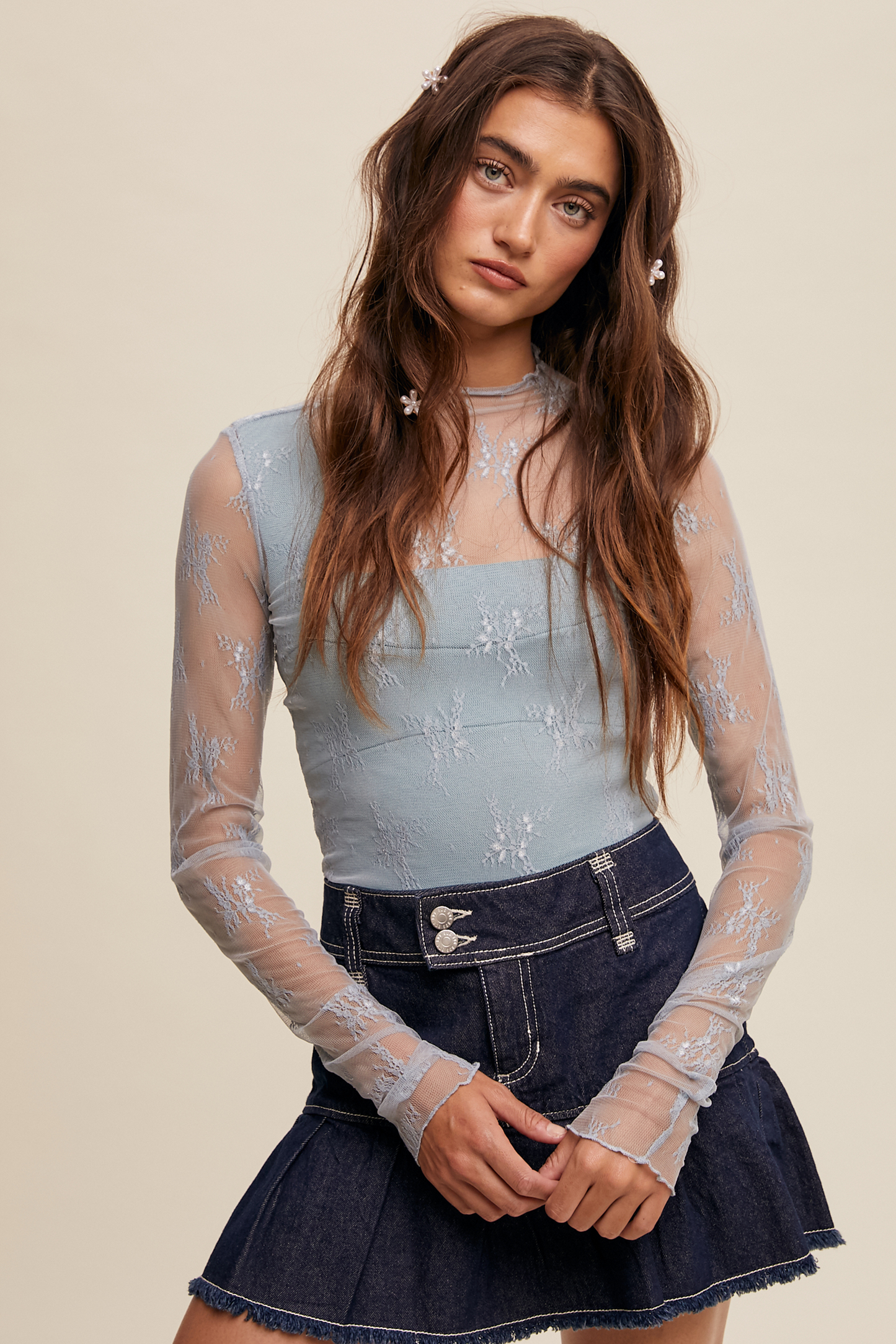 Sheer Lace Long Sleeve Top