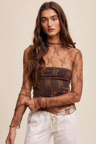 Sheer Lace Long Sleeve Top