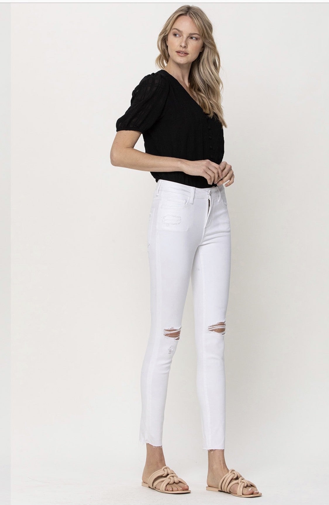 White Mid Rise Ankle Skinny