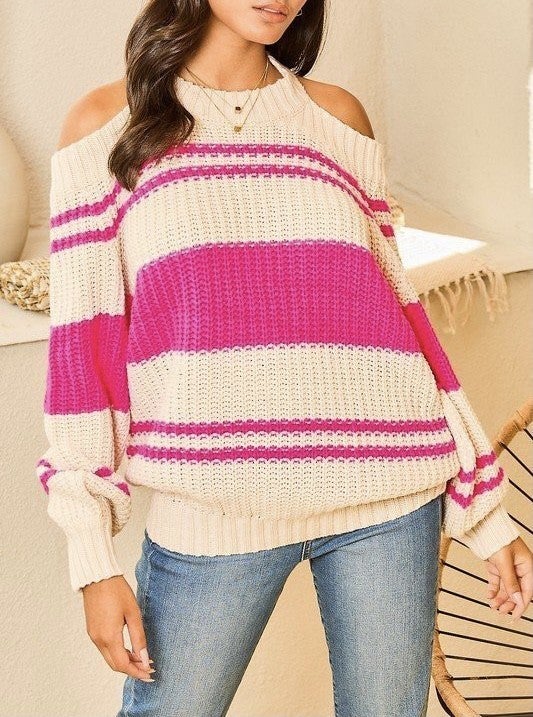 Striped Cold Shoulder Sweater