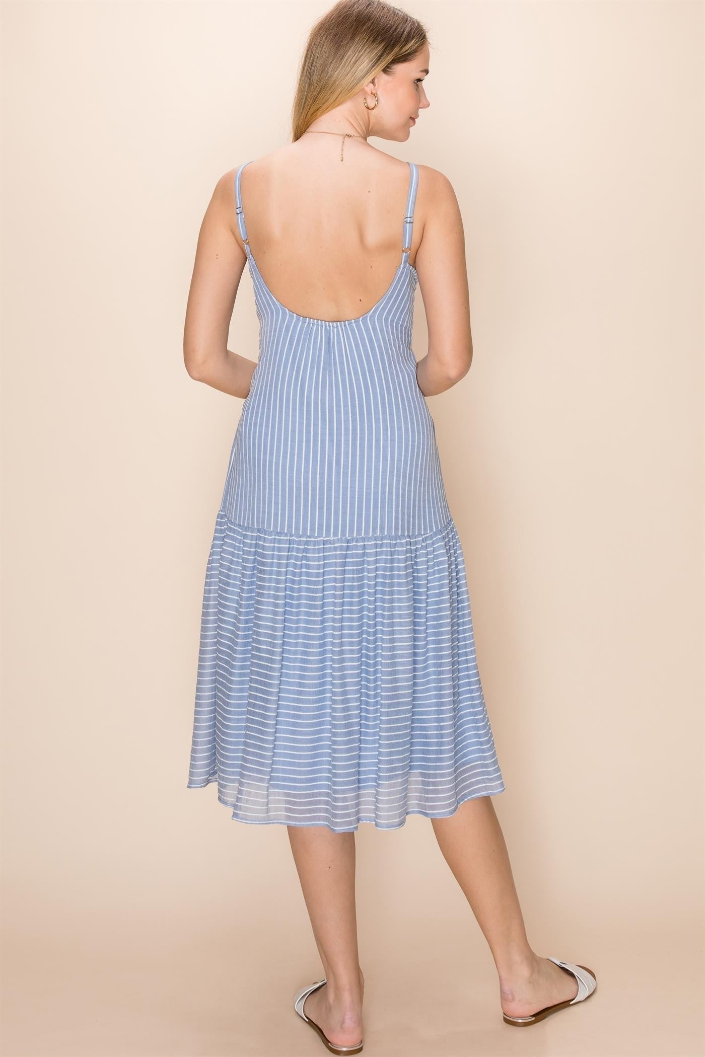Blue and white striped dress