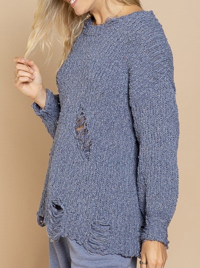 Carrie  Distressed Blue Sweater *Final Sale*
